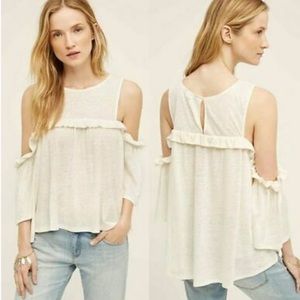 Meadow Rue Anthropologie Cold Shoulder Linen Top